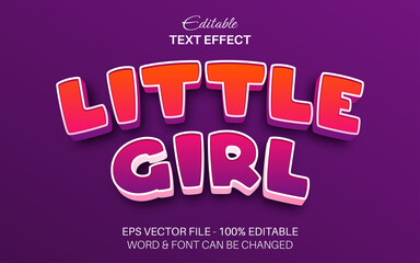 Little girl text effect cartoon style. Editable text effect.