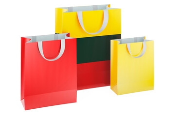 Shopping bags with Lithuanian flag. Shopping in Lithuania, concept. 3D rendering