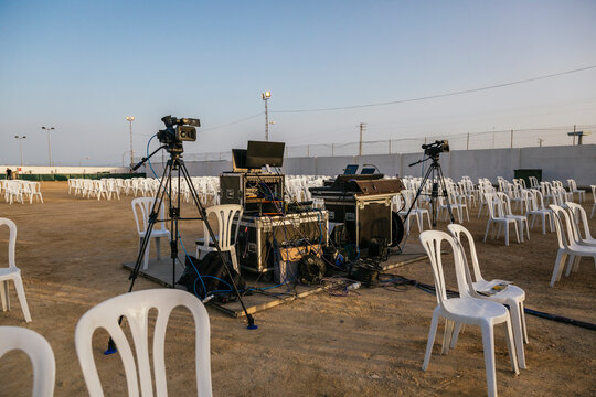 View of the front of house of a concert with safety distance by Covid