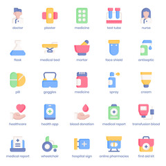Healthy and Medical icon pack for your website design, logo, app, UI. Healthy and Medical icon flat design. Vector graphics illustration and editable stroke.