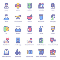Healthy and Medical icon pack for your website design, logo, app, UI. Healthy and Medical icon lineal color design. Vector graphics illustration and editable stroke.