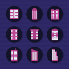 city buildings icon set