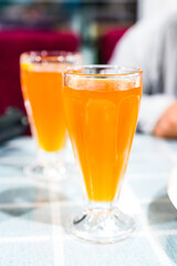 Transparent glass honey drink kvass