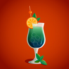 cold alcoholic drink with orange and mint 