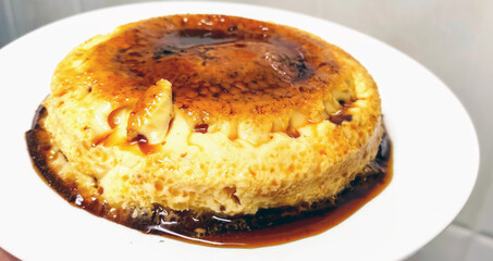 Sweet Homemade Spanish Flan Dessert with Caramel Sauce