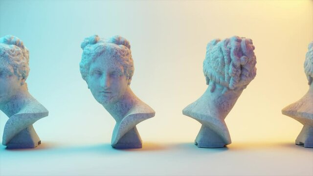 Ancient Roman white marble rotating statue of Venus on a light background. 3d animation of a seamless loop.