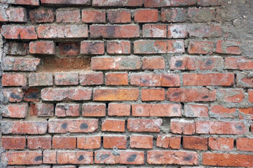 Red brick wall texture background material of industry construction.