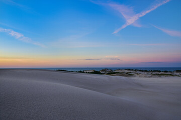 moving dunes in Leba, Poland, beautiful sunset