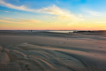 moving dunes in Leba, Poland, beautiful sunset