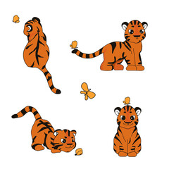 The tiger has four different poses. Vector cartoon drawing