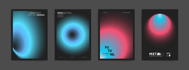 Set of poster covers with color soft circle gradient background. Trendy modern a4 vertical design. Minimal templates for posters, covers, placard, presentation, flyers, banners. Futuristic neon vector - obrazy, fototapety, plakaty