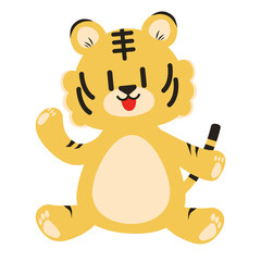 片手をあげるトラ