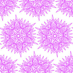 Fototapeta na wymiar Mandala snowflake seamless pattern, geometric simple design snowflake lilac purple
