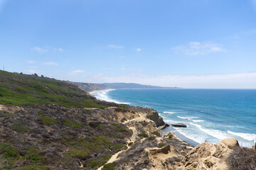 View of Pacific Ocean with beach and cliff. Torrey Pines State Natural Reserve and State Park La Jolla San Diego California