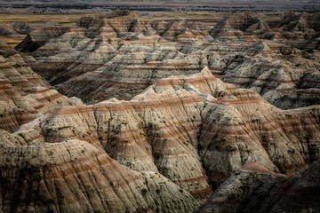 Geological formations in the so called "badlands". Badlands National Park, South Dakota, USA
