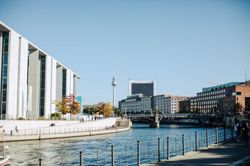 river spree in berlin with view on tv tower