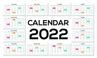 Fototapeta na wymiar Calendar for 2022. Vector image