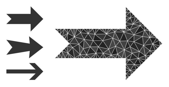 lowpoly arrow right icon, and similar icons. Polygonal arrow right vector is constructed from random triangles. Flat geometric 2d modeling abstraction is created from arrow right icon.