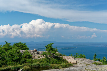 Summit of Champlain Mountain from Precipice Trail hike, Acadia National Park, Maine, United States...