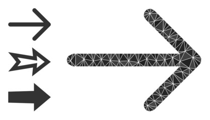 lowpoly arrow right icon, and other icons. Polygonal arrow right vector is designed from randomized triangles. Flat geometric 2d modeling illustration based on arrow right icon.