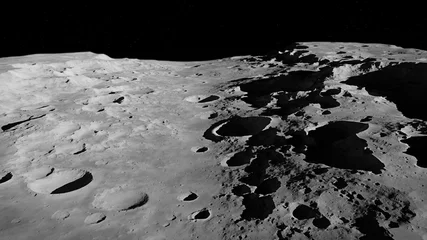 Fototapeten Moon surface, lunar landscape background © dottedyeti