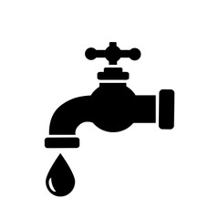 Water tap, black icon. Isolated on white background vector illustration.