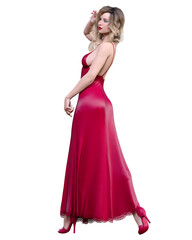 Beautiful woman blonde in long evening dress.