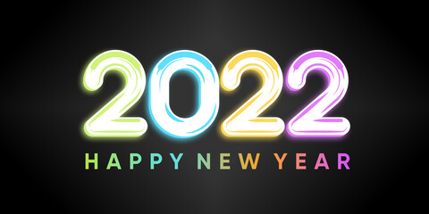 inscription happy new year 2022 on background black with colorful style. Vector Premium