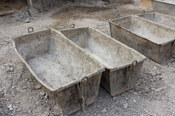 Empty construction tanks for cement. Cement mortar for brickwork