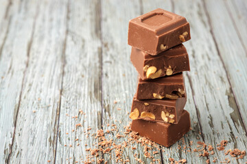 Pieces of chocolate with peanuts