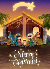 Greeting with a Christmas Scene with Merry Christmas text - 462500382
