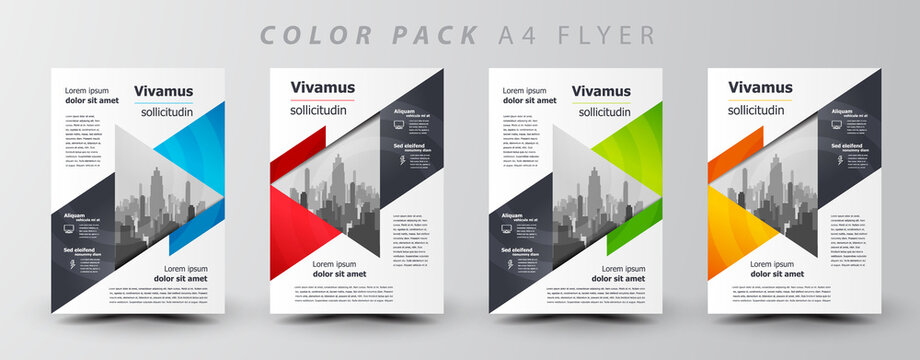 Flyer brochure design template set color, creative leaflet size A4, trend cover triangles theme