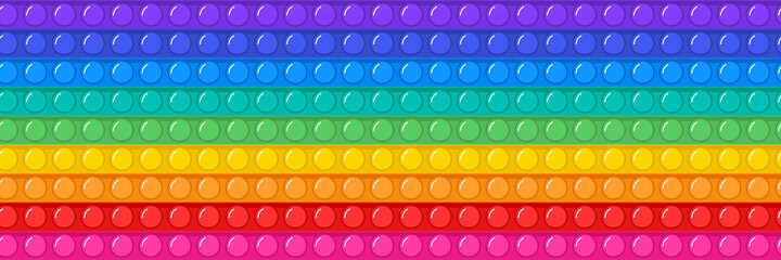Popit vector seamless pattern, fidget toy backgroun. Rainbow push bubbles, sensory game. Antistress finger gadget. Colorful pop it print. Cartoon kids illustration