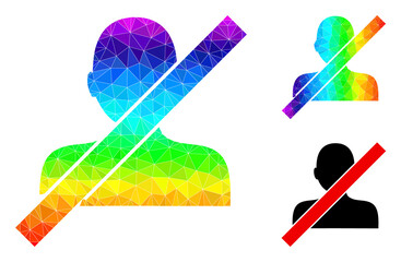 Low-poly closed man icon with spectral vibrant. Spectral colored polygonal closed man vector designed of scattered colored triangles. Flat geometric polygonal illustration based on closed man icon.