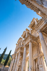 Obraz premium Ephesus Library of Celsus close-up detail view in the ancient city of Ephesus, Turkey. Ephesus is a UNESCO World Heritage site.