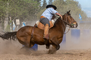 Obraz premium Argentine gaucho in Creole skill games in Patagonia Argentina.