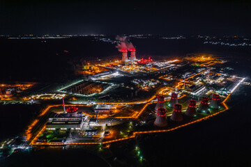 Night view of nuclear power plant.