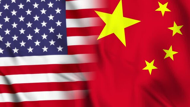 Split American And Chinese Flags Waving Looping Animation