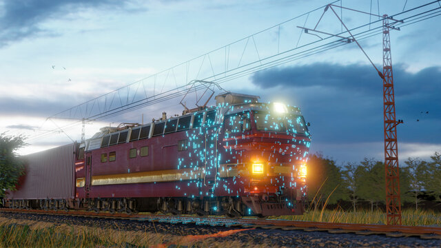 Locomotive train in motion on railway railroad