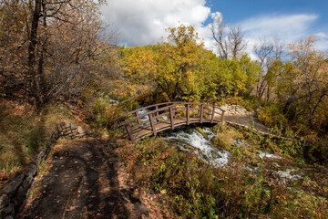 fresh water springs and fall colors with blue sky