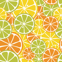 Seamless pattern with slices of lemon, orange and lime.  Great for print on fabric and paper. Vector illustration. 