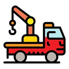 Tow truck icon. Outline tow truck vector icon color flat isolated