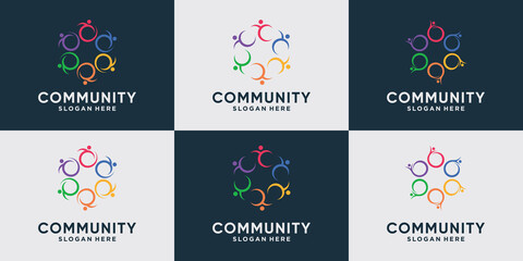 Fototapeta na wymiar Set of community people logo design with line art style Premium Vector