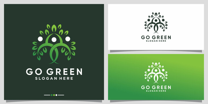 Creative go green nature logo with human tree concept Premium  Vector
