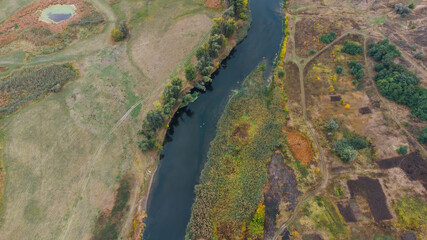 Aerial landscape - wild river in autumn