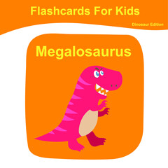 Dinosaur flashcard collections. Dinosaur educational printable flashcards. Vector poster for Preschool Education. 