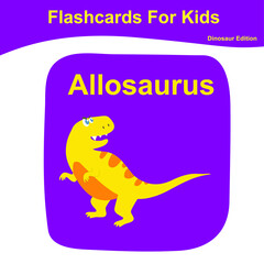 Dinosaur flashcard collections. Dinosaur educational printable flashcards. Vector poster for Preschool Education. 