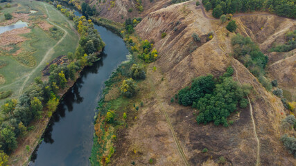 Aerial landscape - wild river in autumn