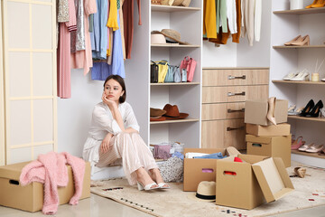 Upset young woman in dressing room