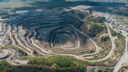 Aerial view of opencast quarry of non-metallic minerals - view from above.